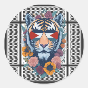 Free Palestine ARABIC WITH MAP tiger  Classic Round Sticker