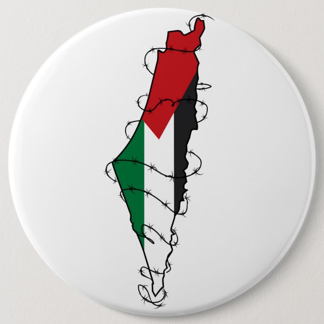 Free Palestine Barbed Wire Map Palestinian Freedom 6 Inch Round Button (Front)
