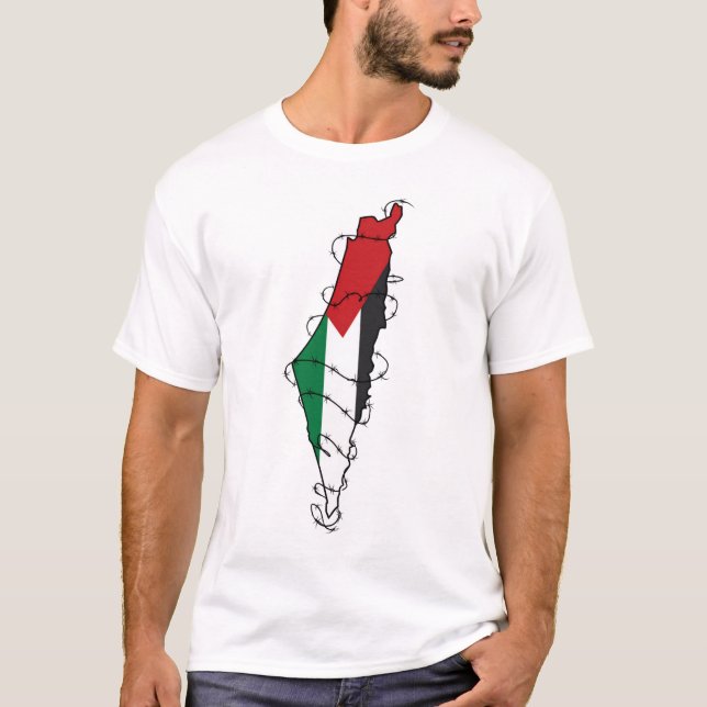 Free Palestine Barbed Wire Map Palestinian Freedom T-Shirt (Front)
