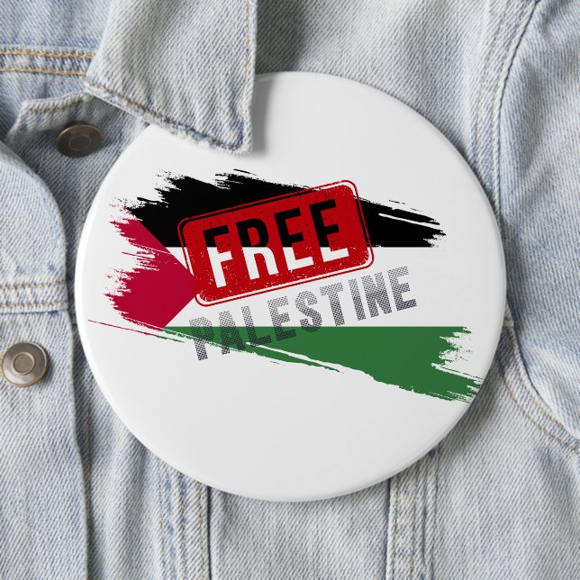 free palestine brush flag 6 inch round button (In Situ)