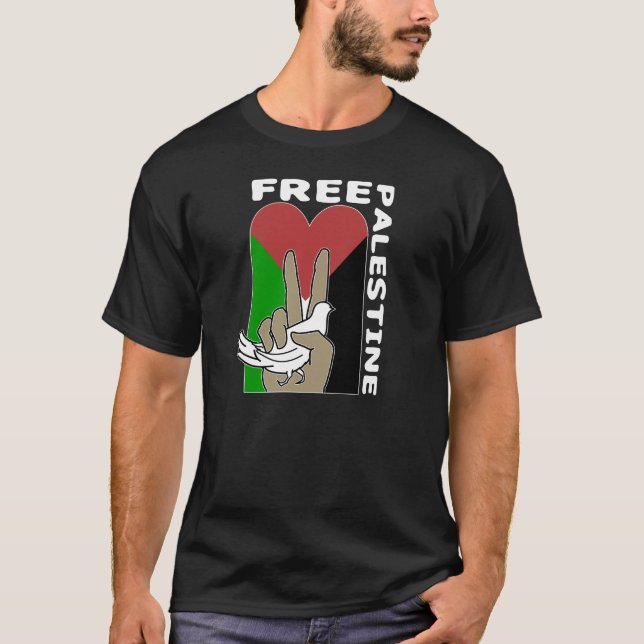 Free Palestine Dove Heart Peace Sign dark tshirt (Front)