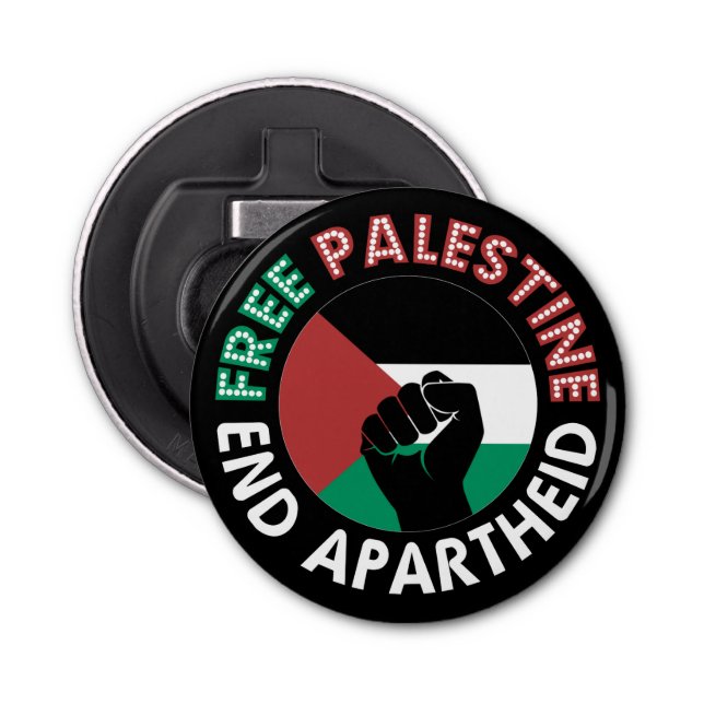 Free Palestine End Apartheid Flag Fist Black Bottle Opener (Front)