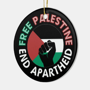Free Palestine End Apartheid Flag Fist Black Ceramic Ornament