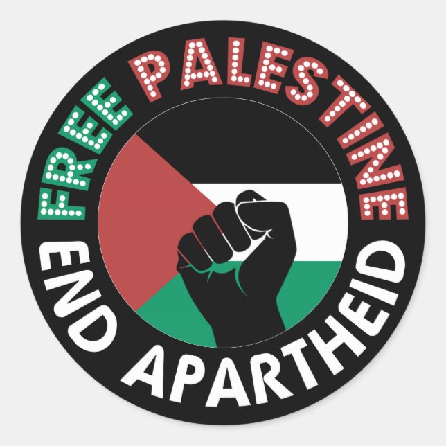 Free Palestine End Apartheid Flag Fist Black Classic Round Sticker (Front)