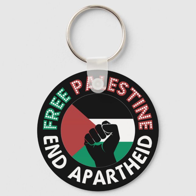 Free Palestine End Apartheid Flag Fist Black Keychain (Front)