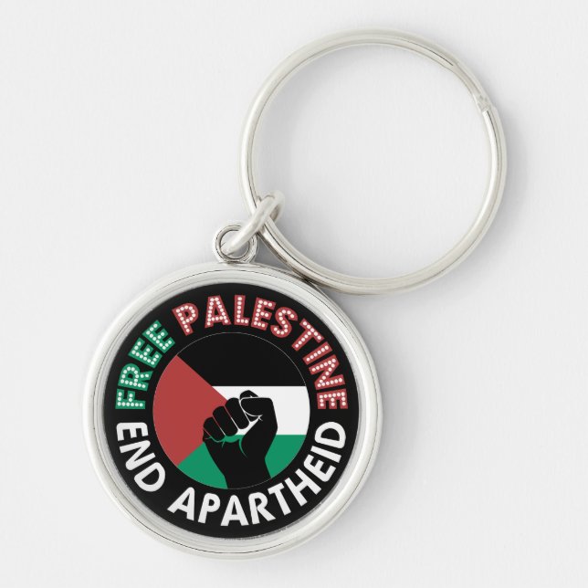 Free Palestine End Apartheid Flag Fist Black Keychain (Front)