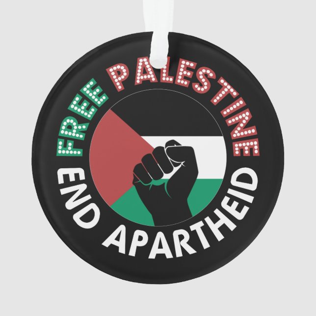Free Palestine End Apartheid Flag Fist Black Ornament (Back)