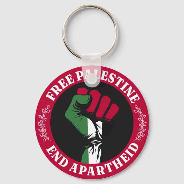 Free Palestine End Apartheid II Keychain (Front)