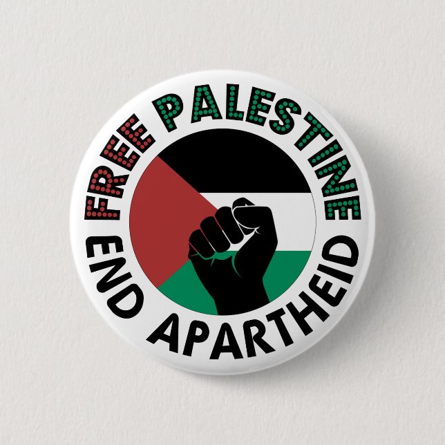Free Palestine End Apartheid Palestine Flag 2 Inch Round Button (Front)