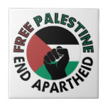 Free Palestine End Apartheid Palestine Flag Tile<br><div class="desc">Free Palestine End Apartheid white background
revolutionary fist
Palestinian Flag of palestine
Green Black White Red Palestine flag
End Apartheid Israel
Join the movement to save Palestinians from Israeli war of aggression
Boycott Israel Stop buying Israeli goods
Middle East conflict</div>
