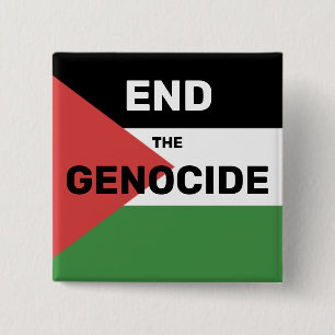 FREE PALESTINE END THE GENOCIDE FLAG RED GREEN  2 INCH SQUARE BUTTON
