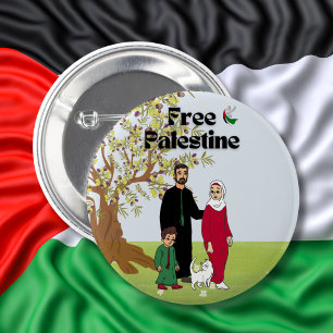 Free Palestine Flag Dove Olive Tree Family Cat 2 Inch Round Button