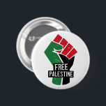 Free Palestine flag fist 2 Inch Round Button<br><div class="desc">Free Palestine flag button. Palestinian flag colours fist symbol outfit accessories for protest and rally. Stand with Palestine badge.</div>