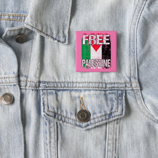 Free Palestine Flag Palestinian Pride Gaza 2 Inch Square Button (In Situ)