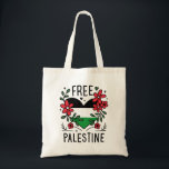 Free palestine flag tote bag<br><div class="desc">Free palestine tote bag Palestinian flag heart shape with flowers. I stand with Palestine protest sign outfit accessories.</div>