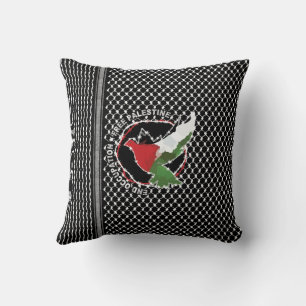 Free Palestine Freedom Flag Kufiya Hatta Pattern Throw Pillow