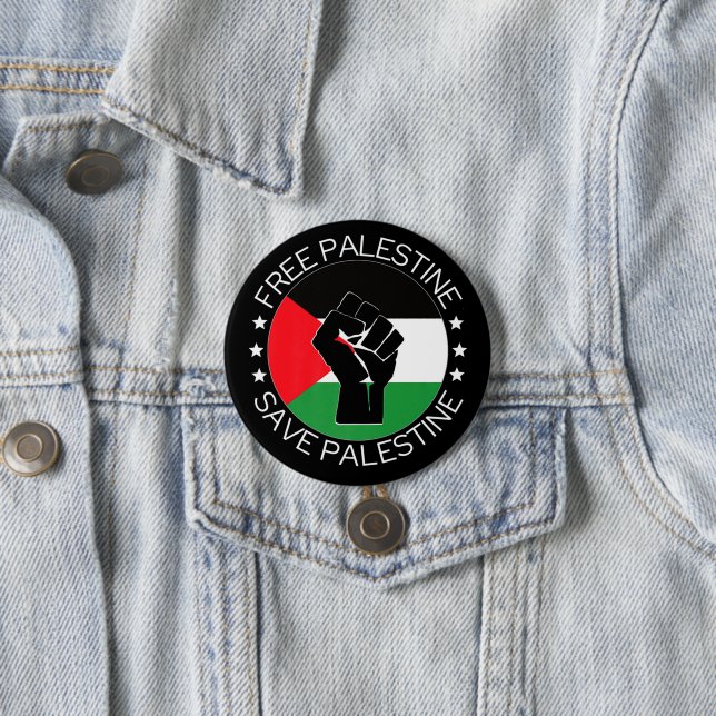 Free Palestine Gaza Genocide Palestinian Flag 3 Inch Round Button (In Situ)