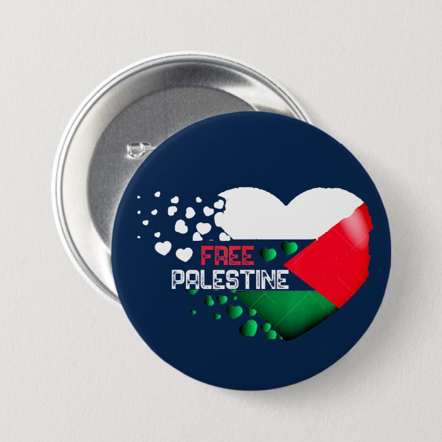 Free Palestine Heart Palestinian Pride 3 Inch Round Button (Front & Back)