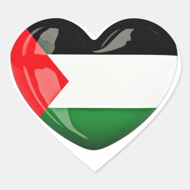 Free Palestine. Heart Shaped Palestinian Flag Heart Sticker (Front)