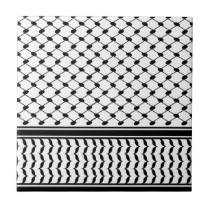 Free Palestine Keffiyeh pattern black and white Tile