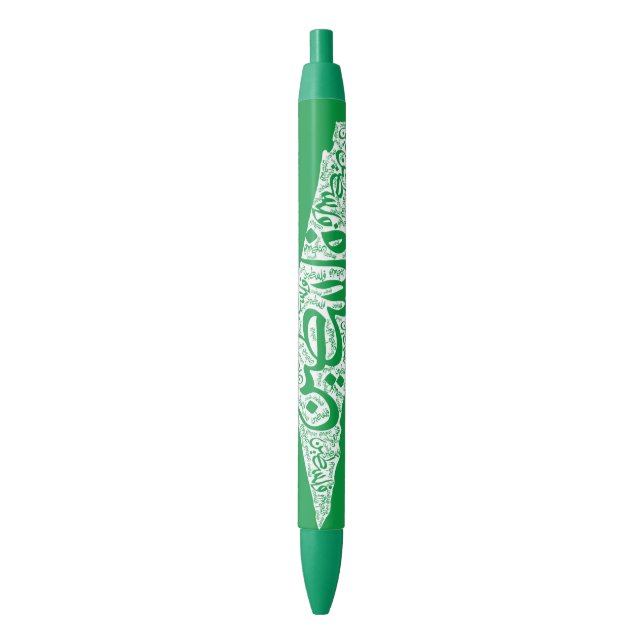 Free Palestine map and flag فلسطين Black Ink Pen (Front Vertical)