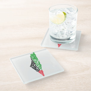Free Palestine map and flag فلسطين Glass Coaster