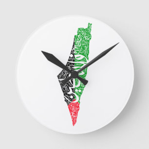 Free Palestine map and flag فلسطين Round Clock
