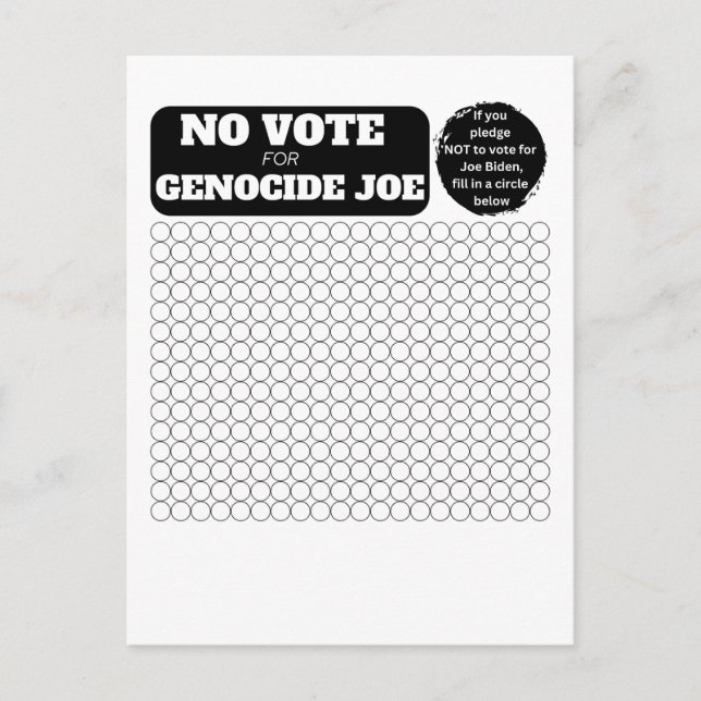 FREE PALESTINE - No Vote for Genocide Joe - Pledge Postcard (Front)