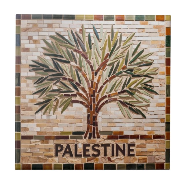 FREE PALESTINE olives branches mosaic ceramic tile (Front)