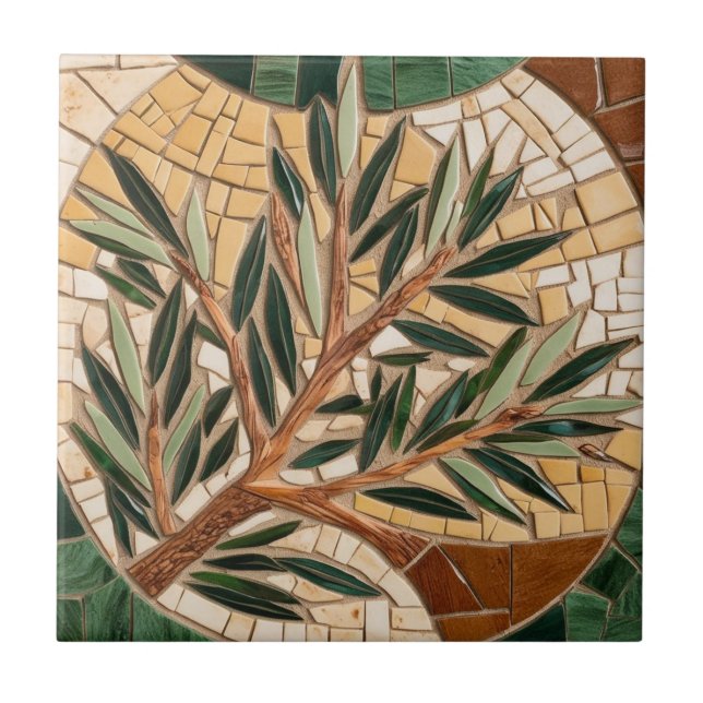 FREE PALESTINE olives branches mosaic ceramic tile (Front)