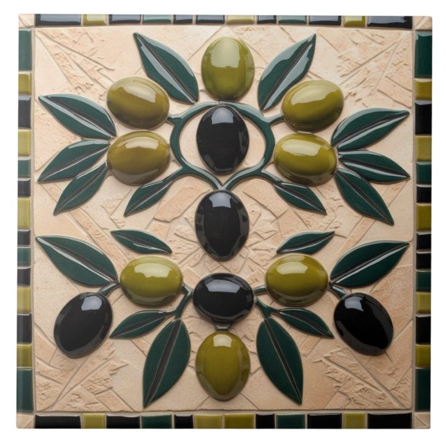 FREE PALESTINE olives branches mosaic ceramic tile (Front)