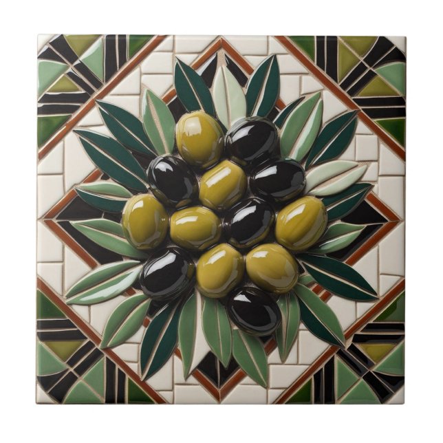 FREE PALESTINE olives branches mosaic ceramic tile (Front)