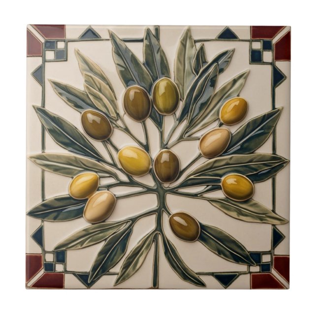 FREE PALESTINE olives branches mosaic ceramic tile (Front)