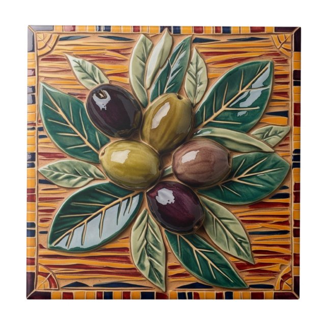 FREE PALESTINE olives branches mosaic ceramic tile (Front)