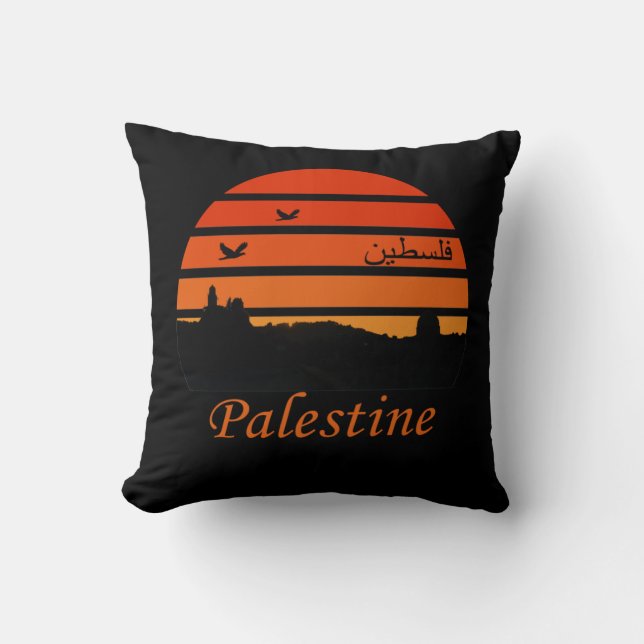 Free Palestine palastinian vintage sunset Throw Pillow (Front)