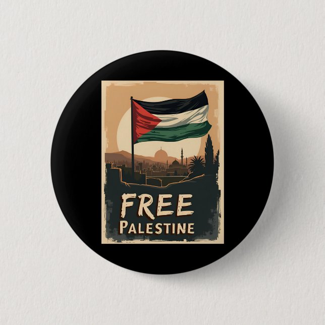 Free Palestine Palestinian Flag With Golden Palett 2 Inch Round Button (Front)