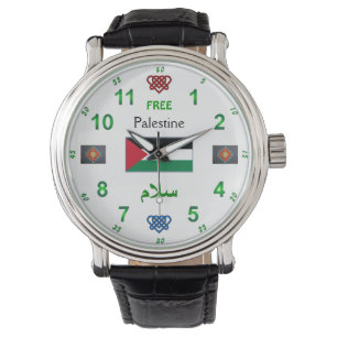 Free Palestine - Watch: Black Vintage Leather Watch
