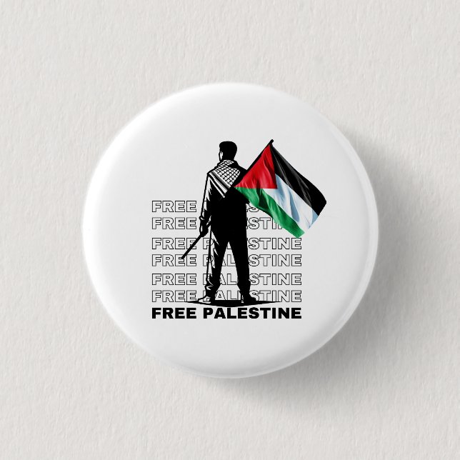 FREE PALESTINE WHITE  1 INCH ROUND BUTTON (Front)