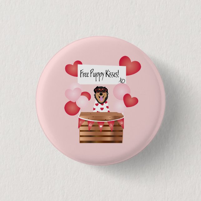 Free Puppy Kisses Valentine Dog Red  1 Inch Round Button (Front)
