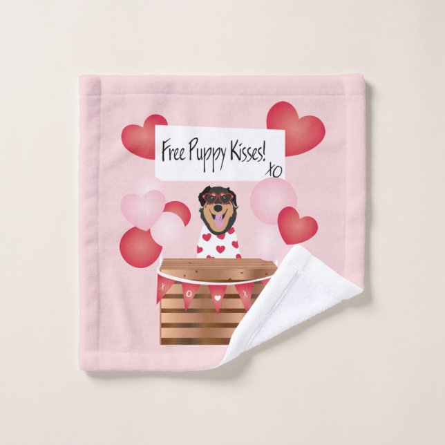 Free Puppy Kisses Valentine Dog Red Bath Towel Set (Wash Cloth)