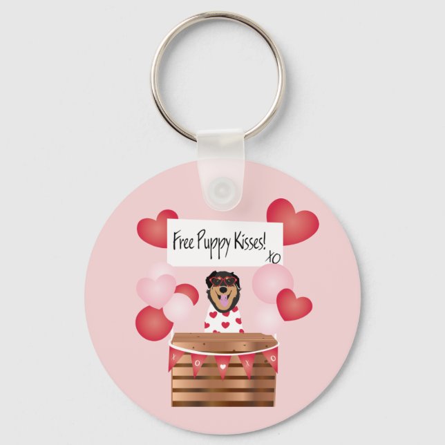 Free Puppy Kisses Valentine Dog Red Keychain (Front)