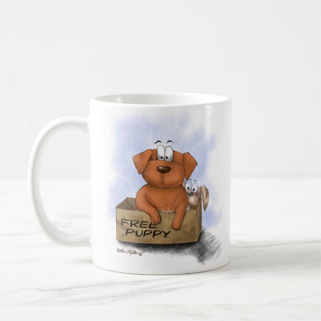 Free Puppy Plus 1 Cartoon Coffee Mug (Left)