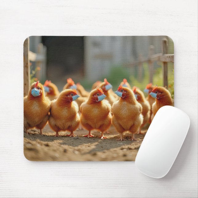 Free Range Chickens Wearing Face Masks Mouse Pad (With Mouse)