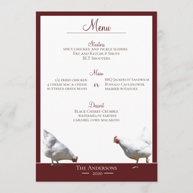 Free Range Farm Chicken Dinner Menu Card (Front)