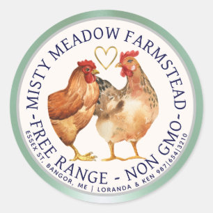 Free Range Watercolor Hens Gold Heart Egg Carton   Classic Round Sticker