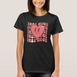 Free Retro Hugs Groovy Valentine's Day Heart Love T-Shirt