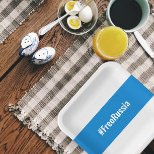 Free Russia - English - White Blue White Flag Paper Plate