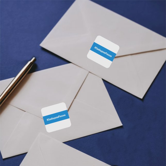 Free Russia - Russian -White Blue White stationary Square Sticker (#Свободная Россия - Free Russia Democracy Flag - End the War - Stationary Stickers)