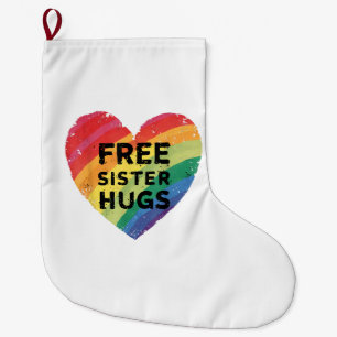 Free Sister Hugs LGBT Gay Lesbian Pride Month Rain Large Christmas Stocking