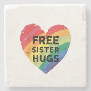 Free Sister Hugs LGBT Gay Lesbian Pride Month Rain Stone Coaster